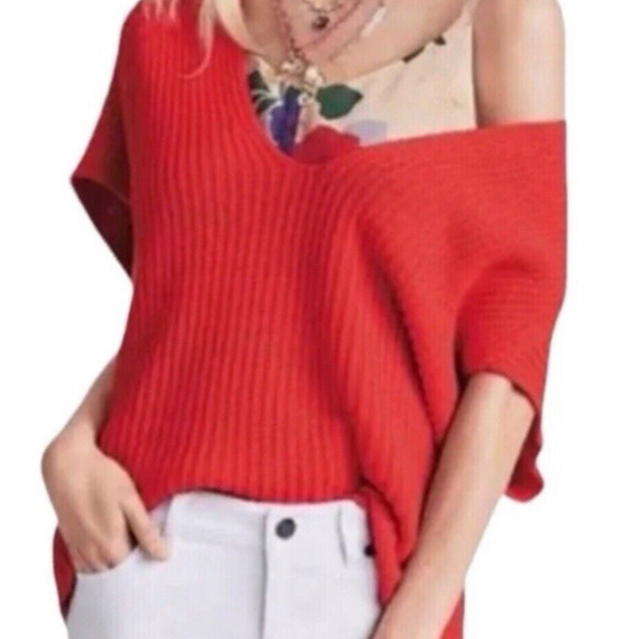 Cabi #5837 Women's S Oversized Knit Ruby Pullover Short Sleeve Red/Orange - Picture 1 of 6